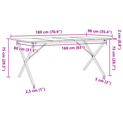 Eettafel X-Frame 180X90X75 Cm Massief Grenenhout En Gietijzer Wasbruin