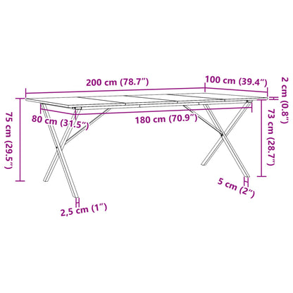 Eettafel X-Frame 200X100X75 Cm Massief Grenenhout En Gietijzer