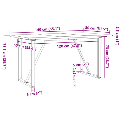 Eettafel O-Frame 140X80X75,5 Cm Massief Grenenhout En Gietijzer