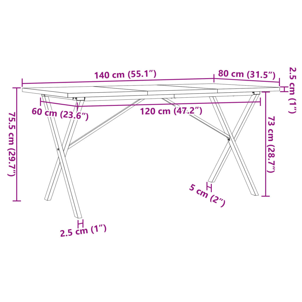 Eettafel X-Frame 140X80X75,5 Cm Massief Grenenhout En Gietijzer