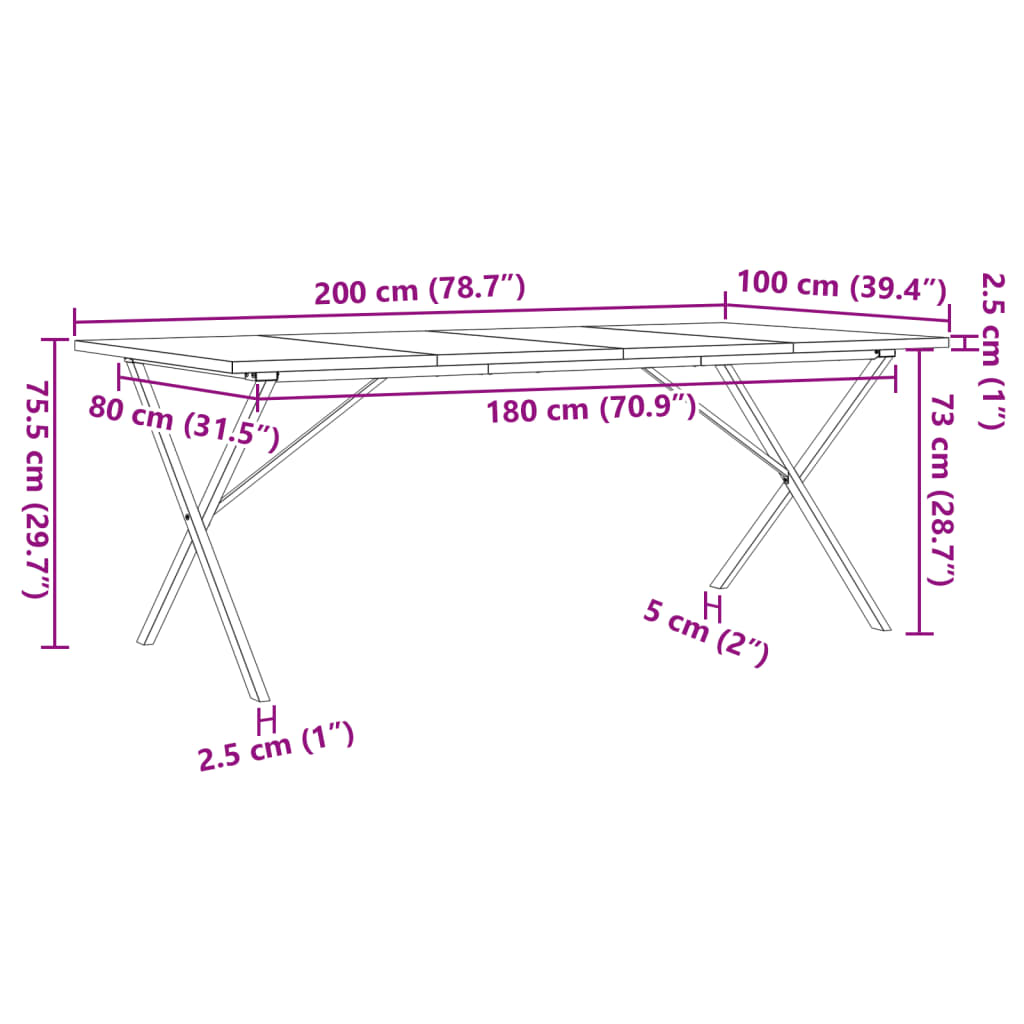 Eettafel X-Frame 200X100X75,5 Cm Grenenhout En Gietijzer