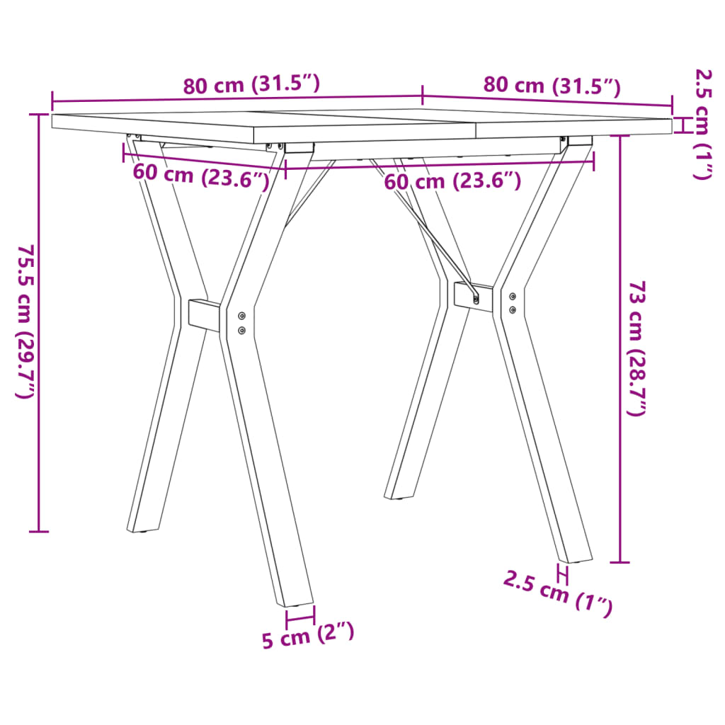 Eettafel Y-Frame 80X80X75,5 Cm Massief Grenenhout En Gietijzer