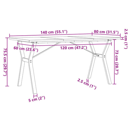 Eettafel Y-Frame 140X80X75,5 Cm Massief Grenenhout En Gietijzer