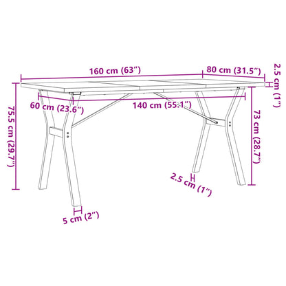 Eettafel Y-Frame 160X80X75,5 Cm Massief Grenenhout En Gietijzer