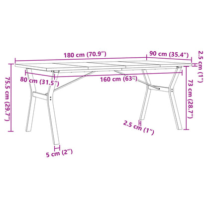 Eettafel Y-Frame 180X90X75,5 Cm Massief Grenenhout En Gietijzer