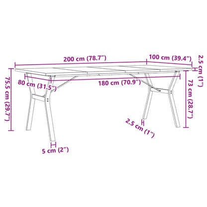 Eettafel Y-Frame 200X100X75,5 Cm Grenenhout En Gietijzer