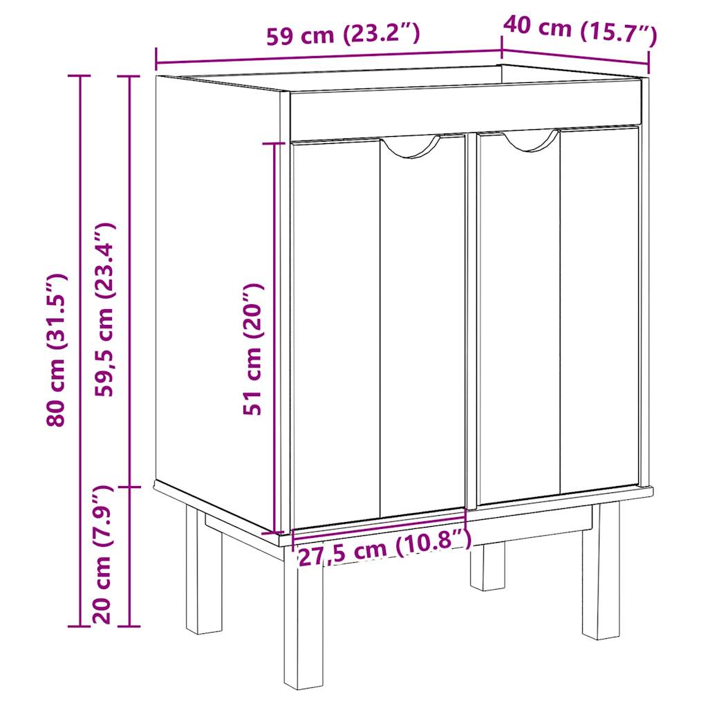 Wastafelkast Otta 59X40X80 Cm Massief Grenenhout