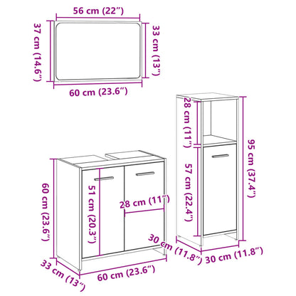 3-Delige Badkamermeubelset Bewerkt Hout Sonoma Eikenkleurig