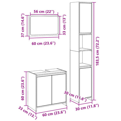 3-Delige Badkamermeubelset Bewerkt Hout Sonoma Eikenkleurig