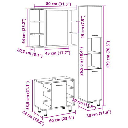 3-Delige Badkamermeubelset Bewerkt Hout Sonoma Eikenkleurig